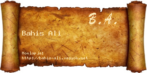 Bahis Ali névjegykártya